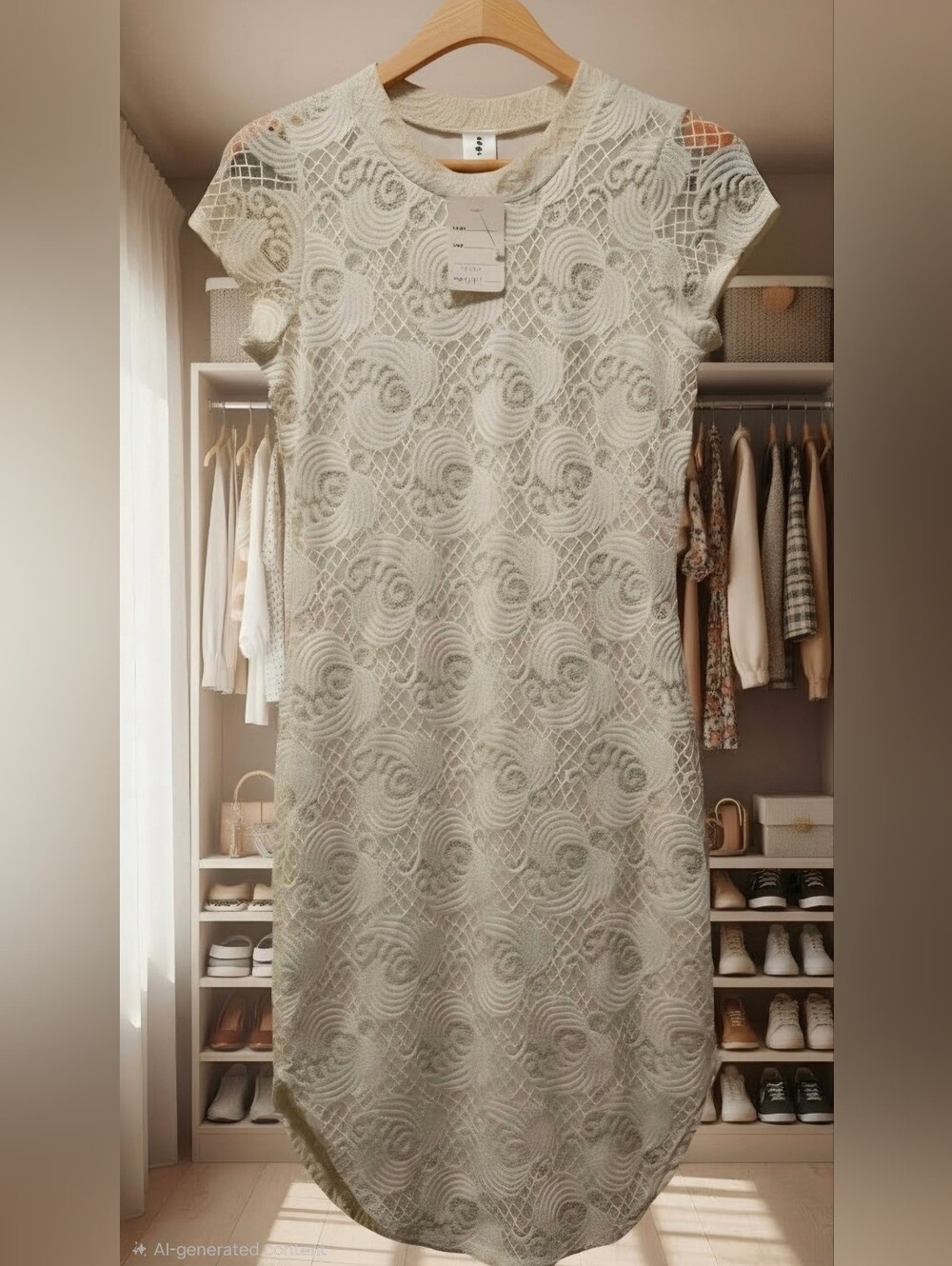Cap-Sleeve Lace Asymmetrical Dress in Cream